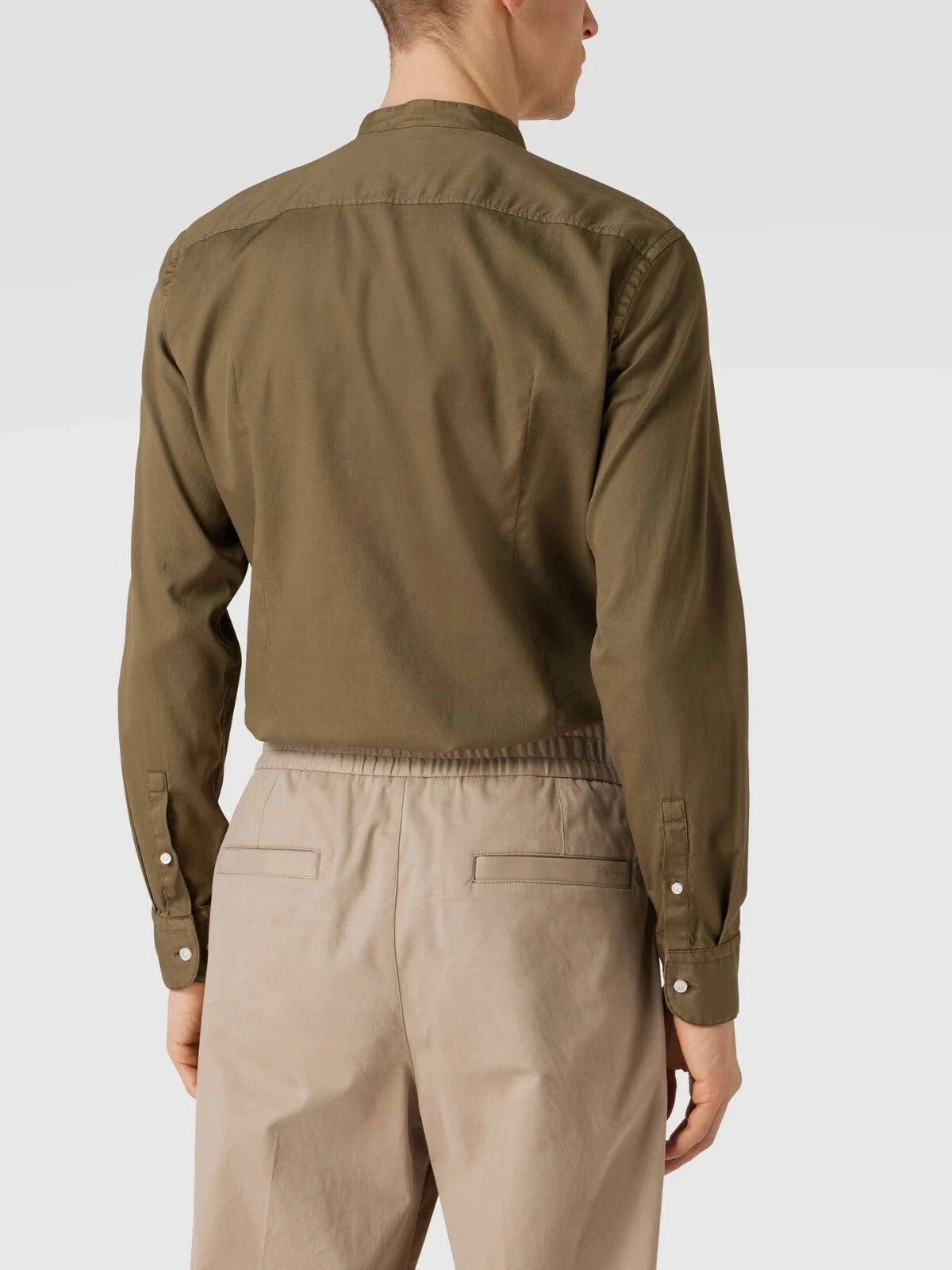 BOSS Slim-Fit Dress Stretch Shirt Stand-up Collar Olive Green - Size M / 39