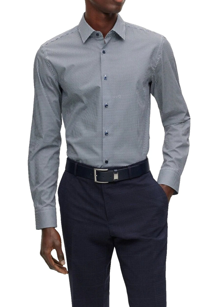 BOSS Hank Dress Shirt in Stretch Printed Organic Cotton Slim Fit - Size 15 / 38