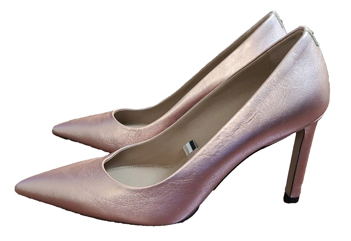 BOSS Women Stiletto Pumps Rose Gold Leather Dress Shoes Italy - Size 7 / 37
