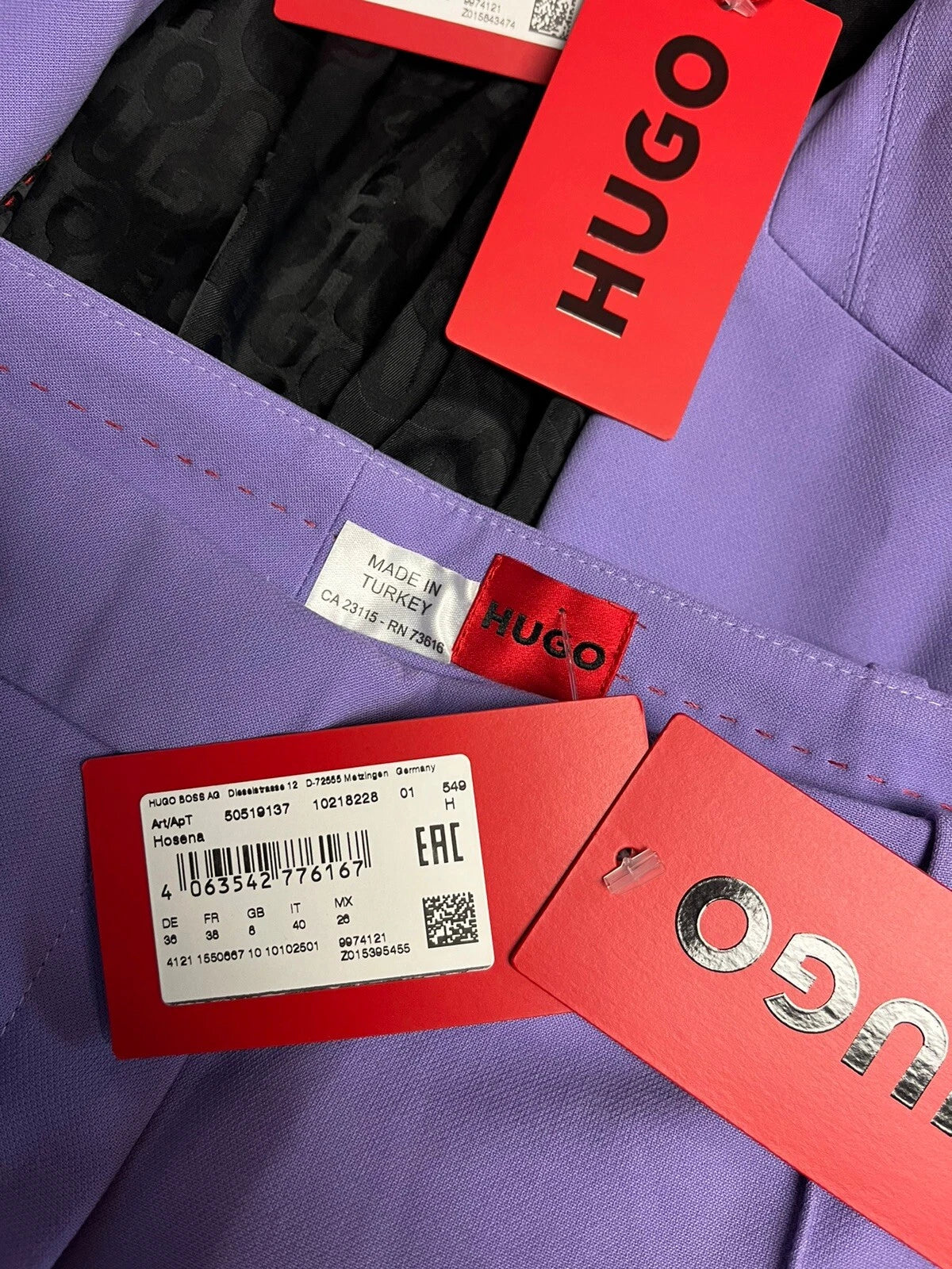 $750 - HUGO BOSS Women 2-Piece Suit with Pants in Purple - Size 4 / 26