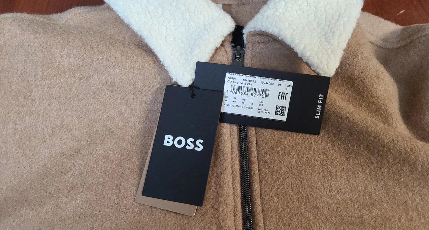 $545 - Boss Bomber Jacket w Teddy Collar Wool Blend Italian Fabric - Size 38R