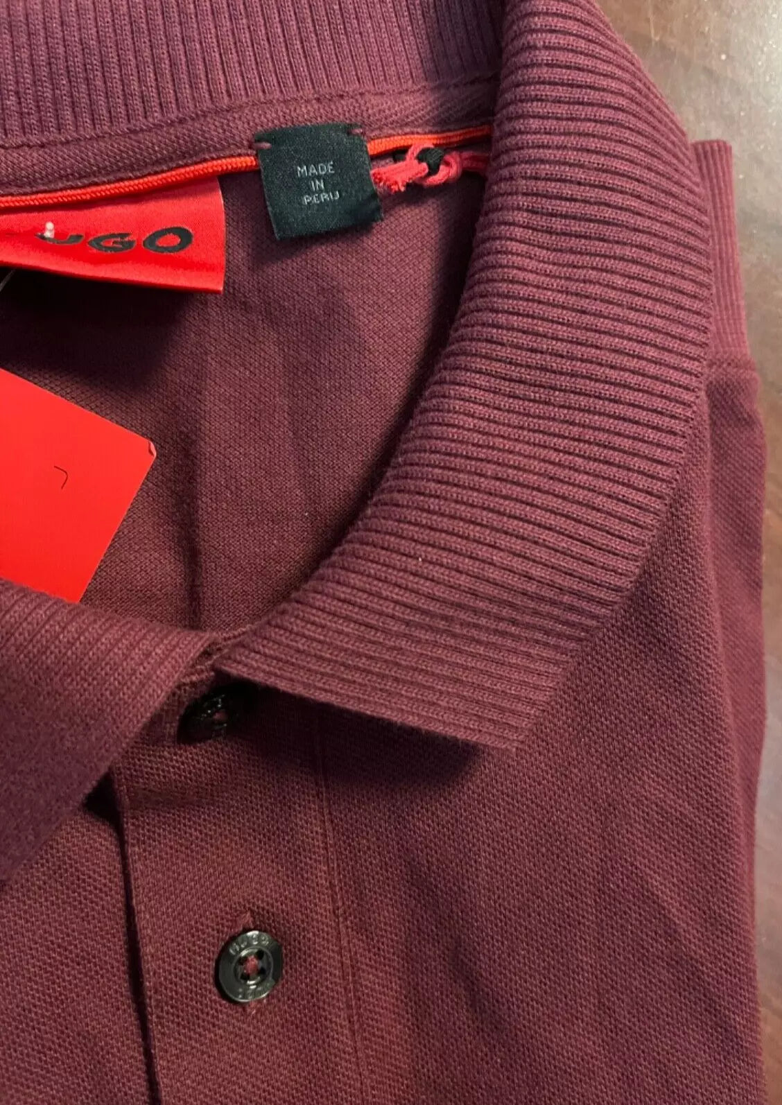 HUGO BOSS Cotton-Piqué Polo Shirt with Logo Print Relaxed Fit Maroon - Size M
