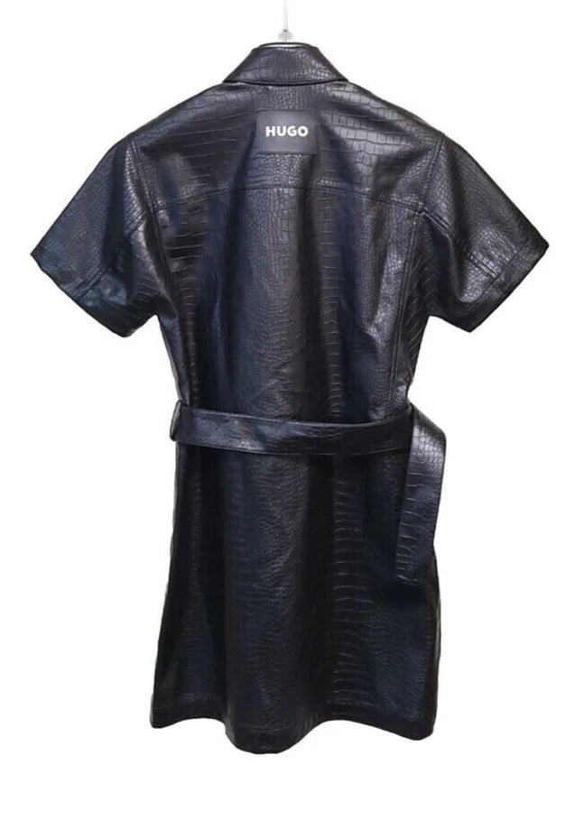 $595 - HUGO BOSS Shirt Dress Short Sleeved Black with Belt - Size 4 /26