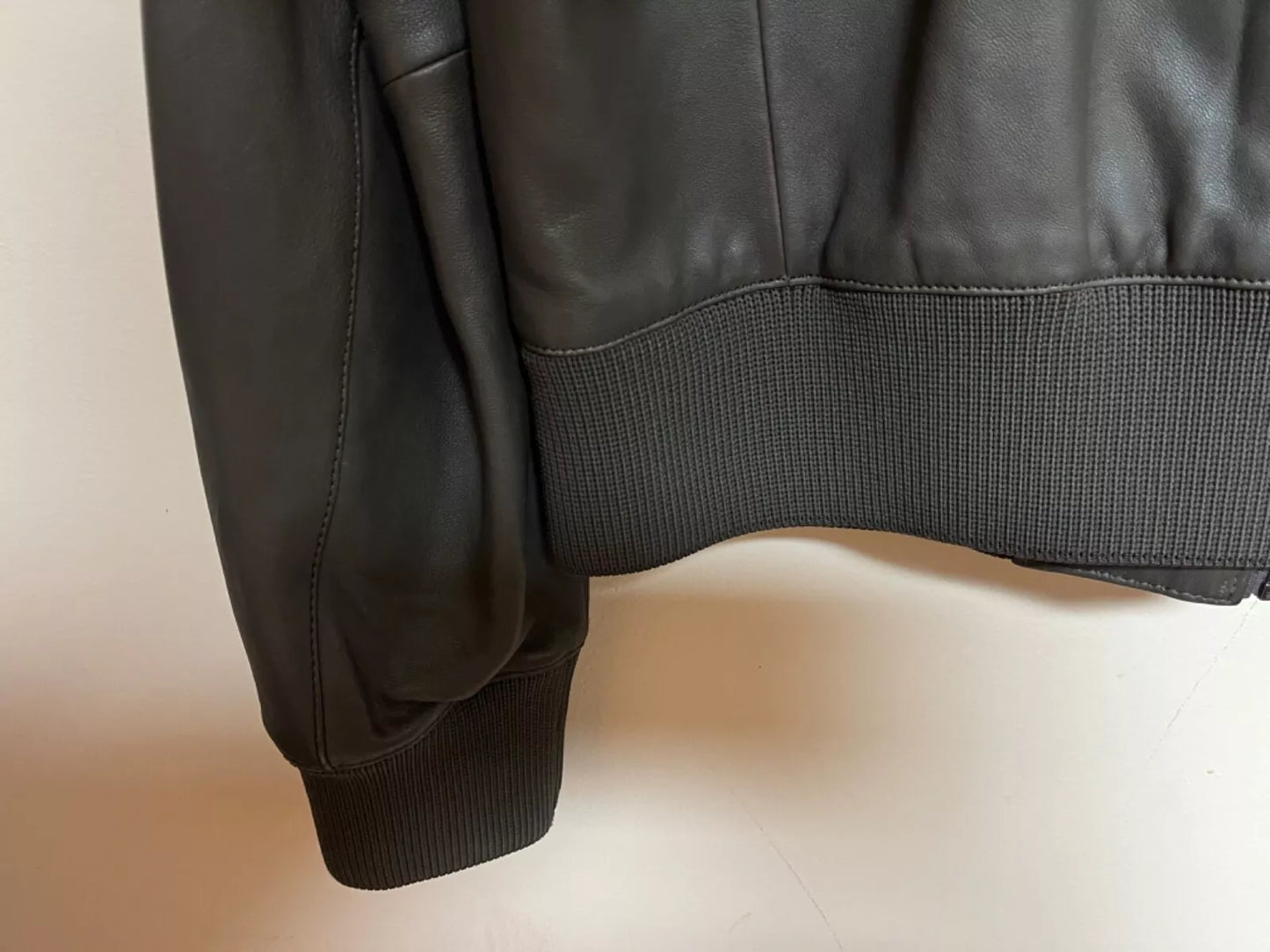 $645 - HUGO BOSS Gonel Leather Flight Jacket Ribbed Trims Regular Fit - Size 38R