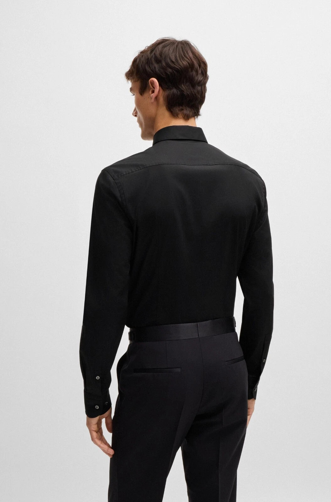 BOSS Slim Fit Black Party Dress Shirt Easy Iron Stretch Cotton - Size 15.7 / 40