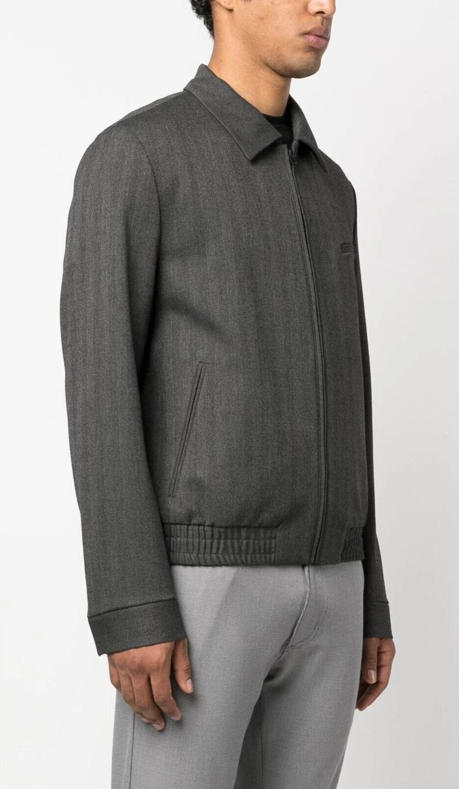 HUGO BOSS Zip-Up Bomber Jacket Dark Gray Mélange Fabric Regular Fit - Size 38R