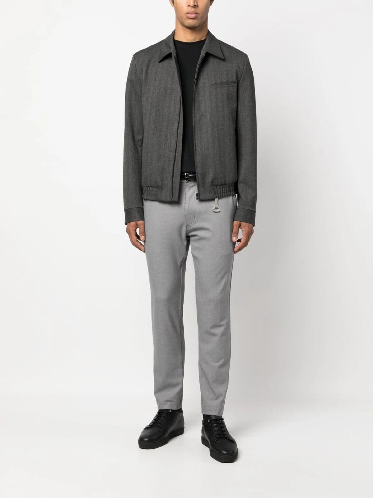 HUGO BOSS Zip-Up Bomber Jacket Dark Gray Mélange Fabric Regular Fit - Size 38R