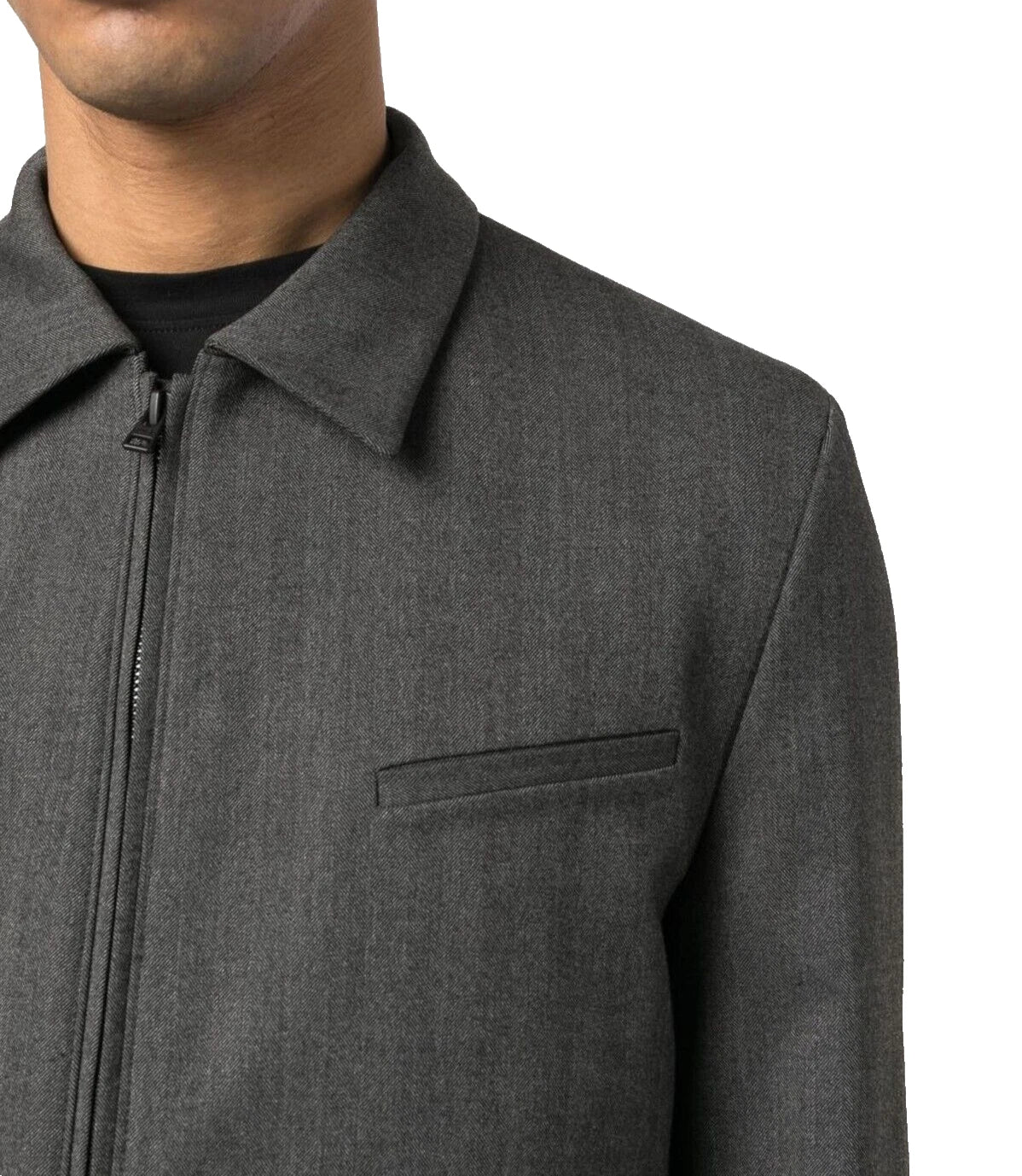 HUGO BOSS Zip-Up Bomber Jacket Dark Gray Mélange Fabric Regular Fit - Size 38R