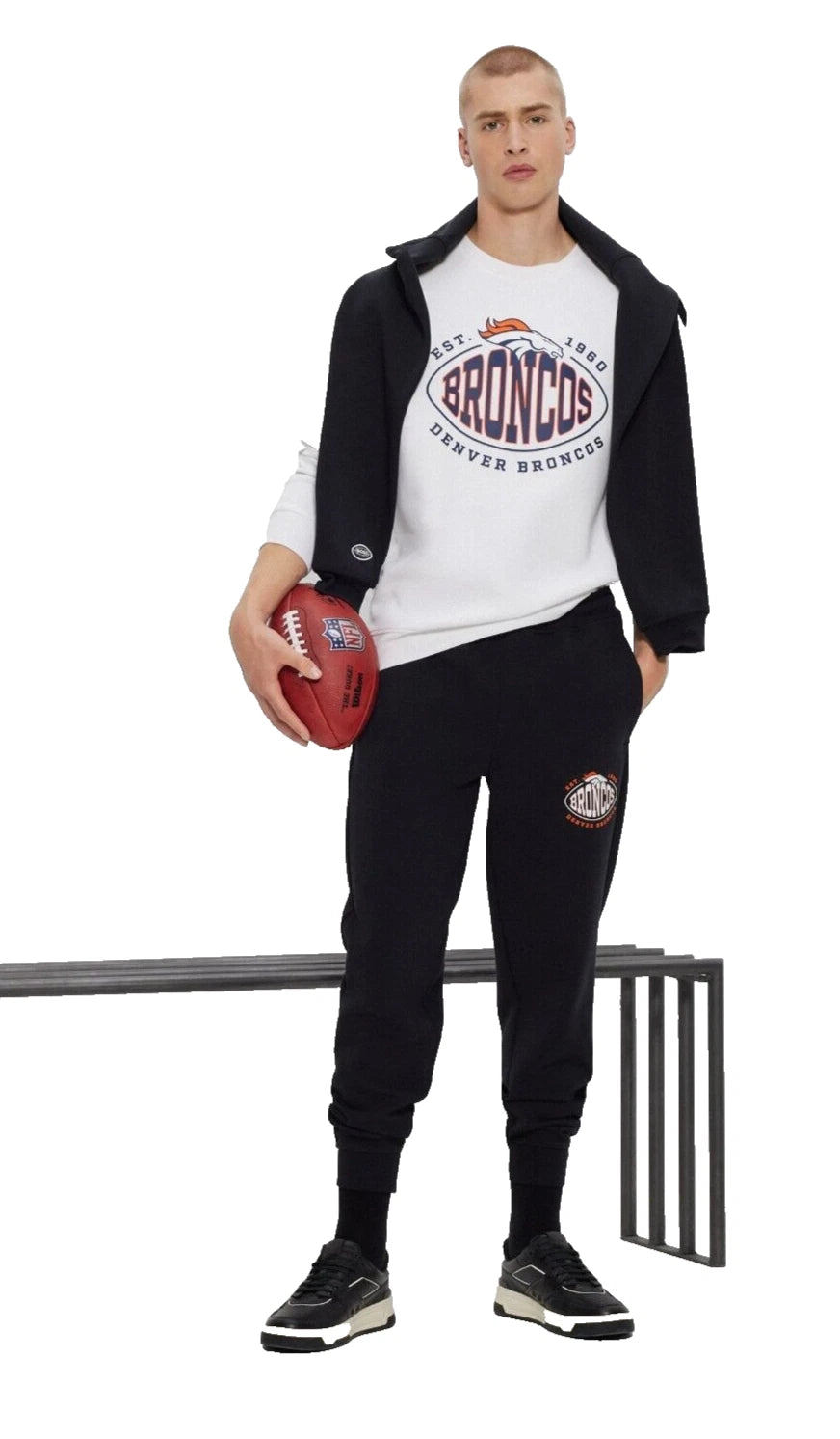 BOSS X NFL Denver Broncos Crewneck Sweatshirt Regular Fit in White - Size L