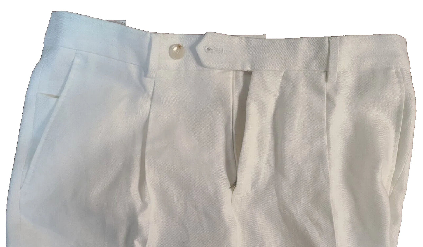BOSS Luxury Pleated Chinos Pants in White Pure Linen Regular Fit - Size 32R