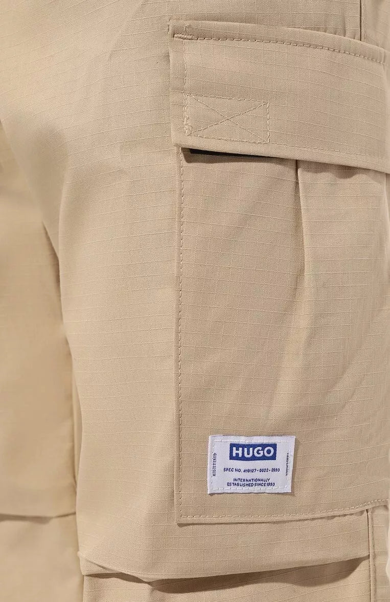 HUGO BOSS Cargo Pants in Structured Cotton Relaxed Fit Beige - Size M