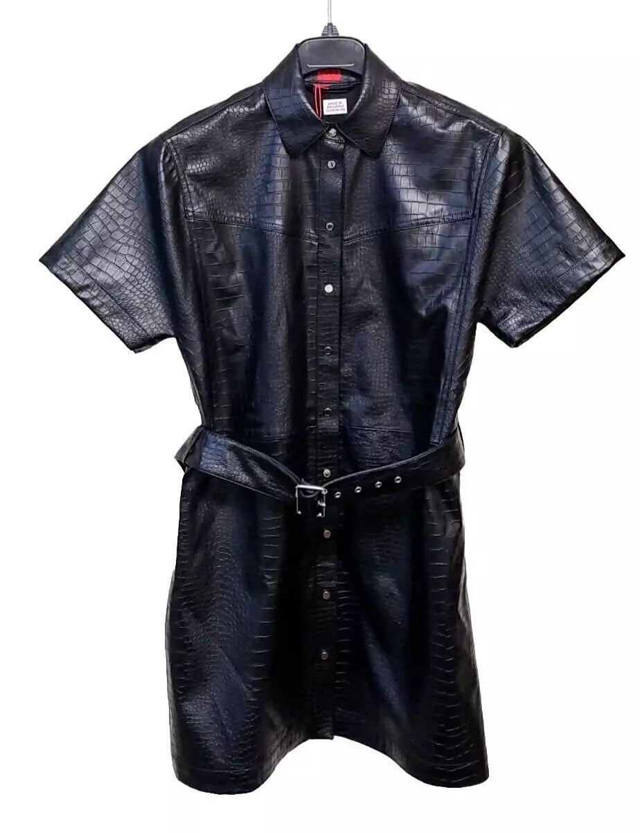 $595 - HUGO BOSS Shirt Dress Short Sleeved Black with Belt - Size 4 /26