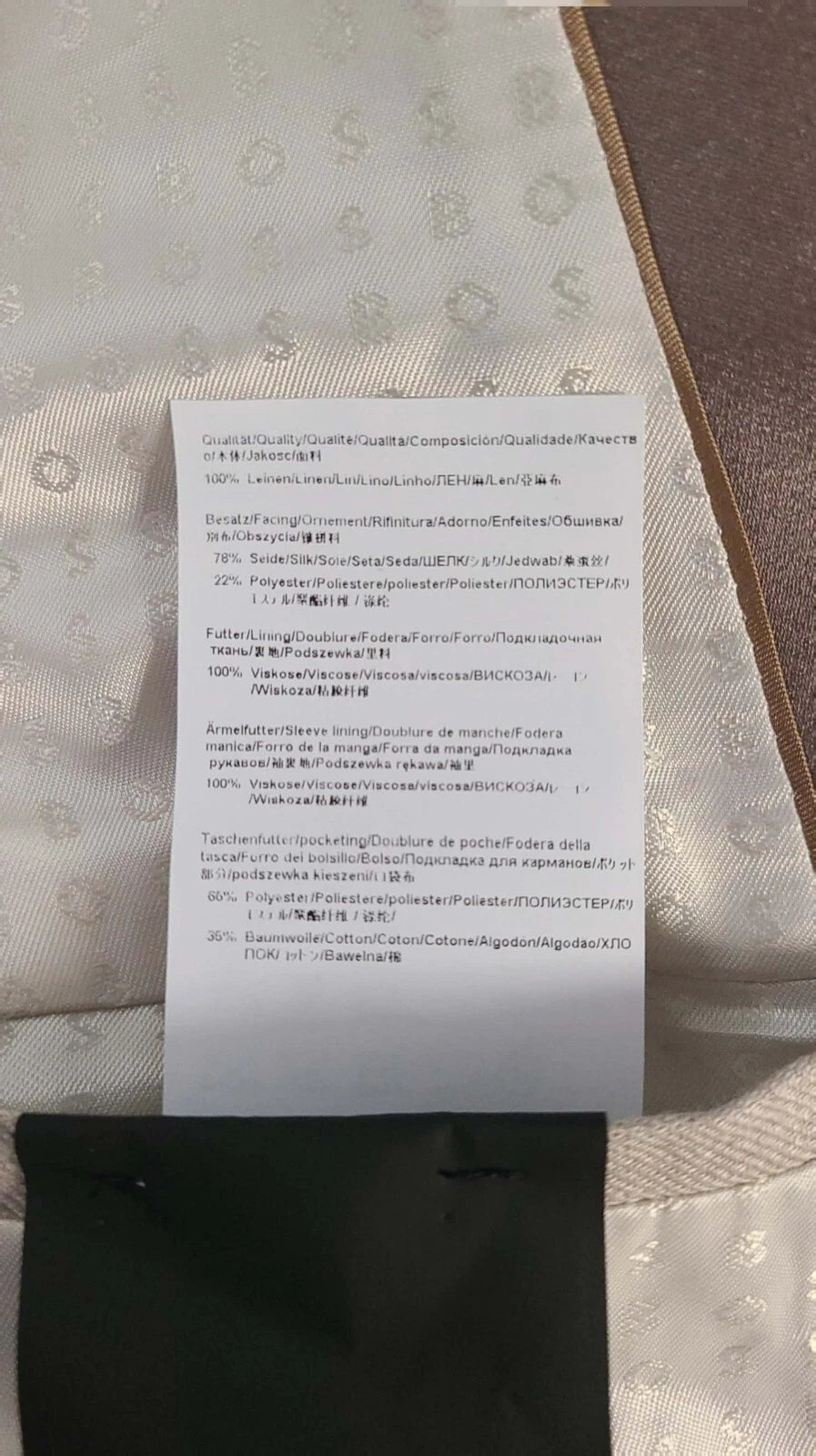 BOSS Tuxedo Jacket Micro Pattern Pure Linen Italian Fabric Slim Fit - Size 38R