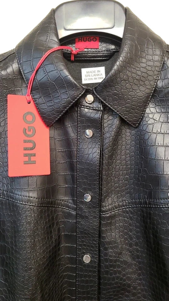 $595 - HUGO BOSS Shirt Dress Short Sleeved Black with Belt - Size 4 /26