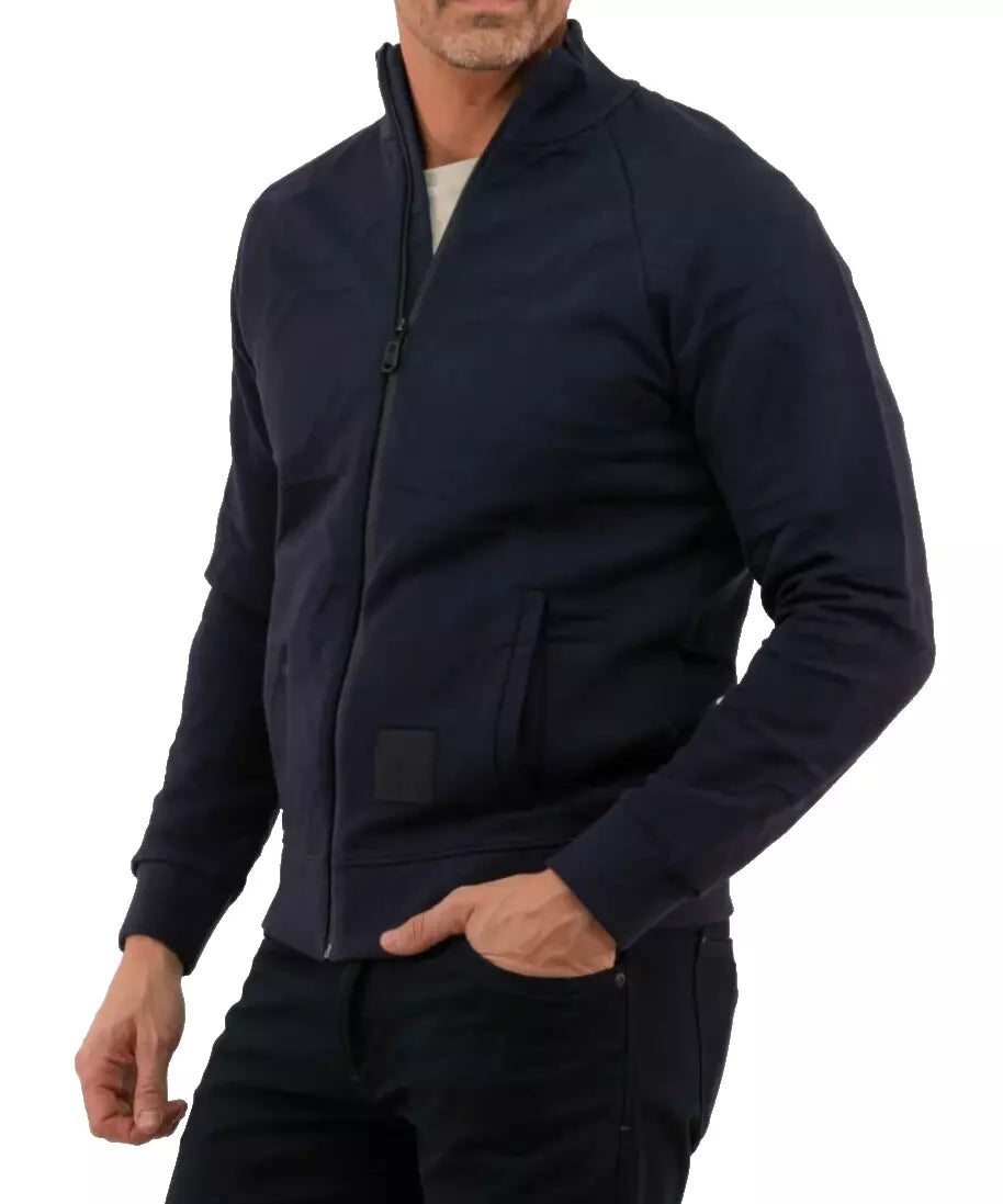 BOSS Skaz HexaQuilt Zip Sweatshirt Track Cotton Jacket with Logo Dark Blue - M