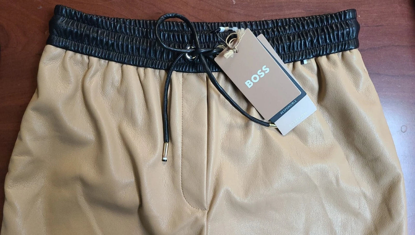 HUGO BOSS Tarona Faux Leather Drawstring Pants Iconic Camel - Size 4 /26