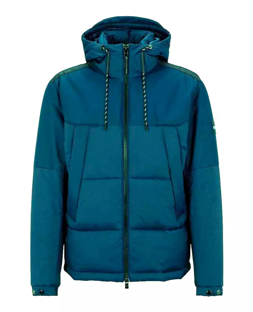 $595 - BOSS Corado Water Repellent Hooded Jacket Regular Fit in Teal - Size 38R