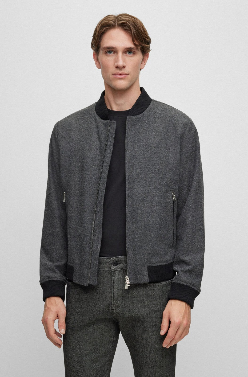 $595 - Boss Slim-Fit Bomber Jacket Performance Stretch Wool Blend - Size 38R