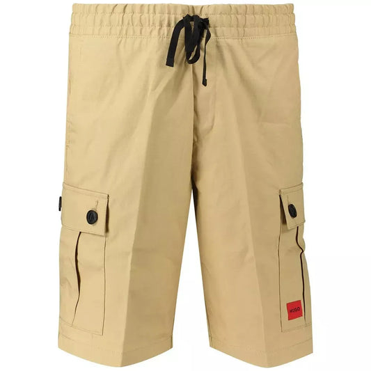 HUGO BOSS Structured-Cotton Cargo Shorts with Red Logo Label in Beige - Size 34R