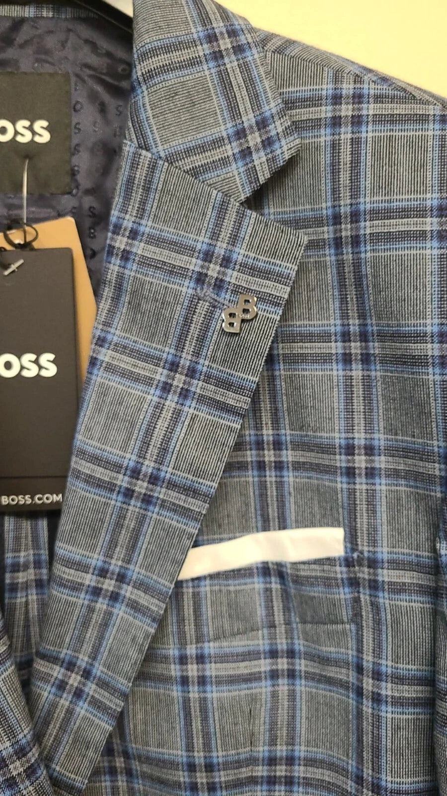 $645 - BOSS Slim Fit Sport Jacket Checked Blazer Stretch Wool Blend - Size 40R