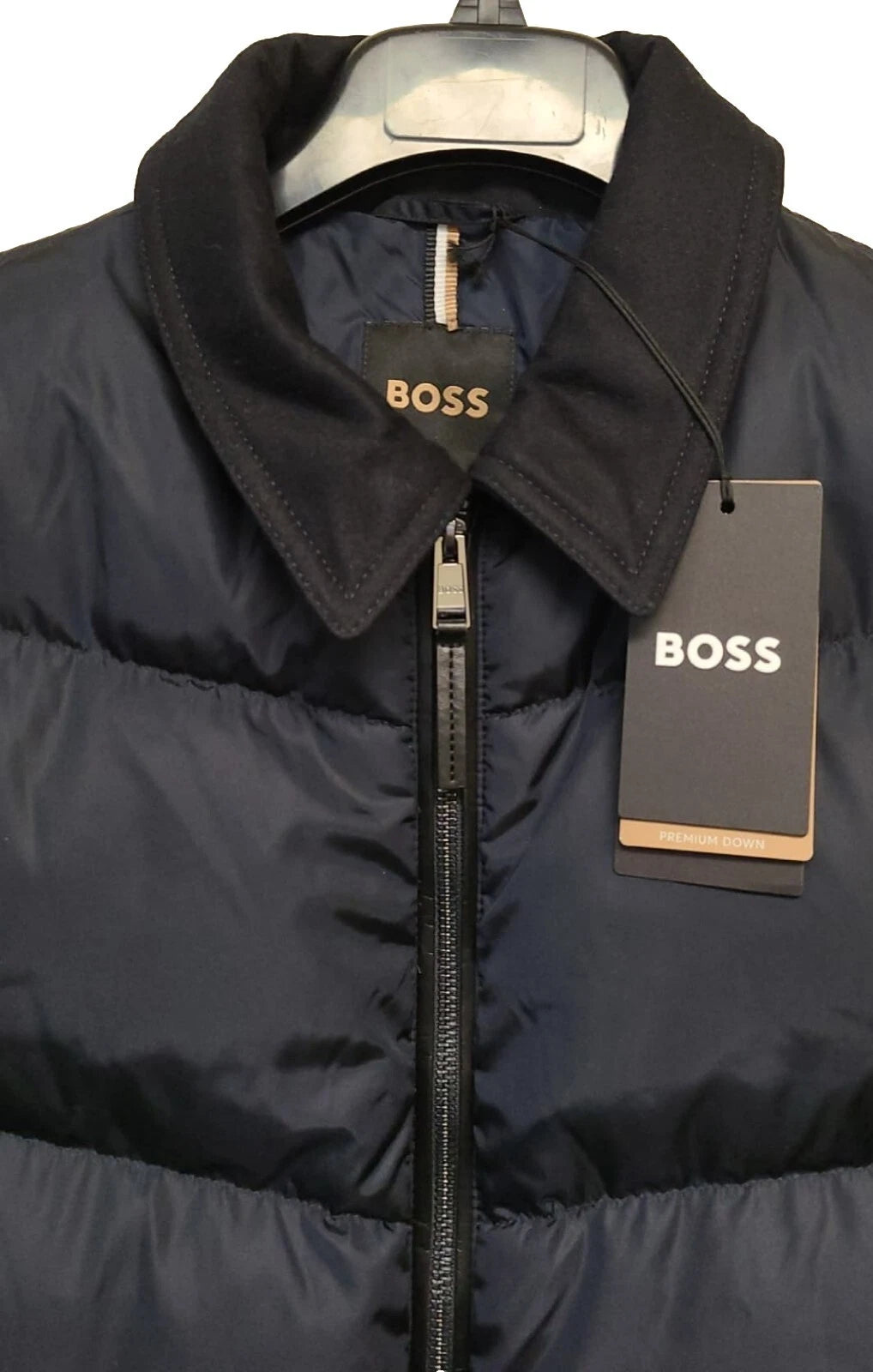 $645 - BOSS Premium Duck Down Jacket Leather Trims Water Repellent - Size 38R