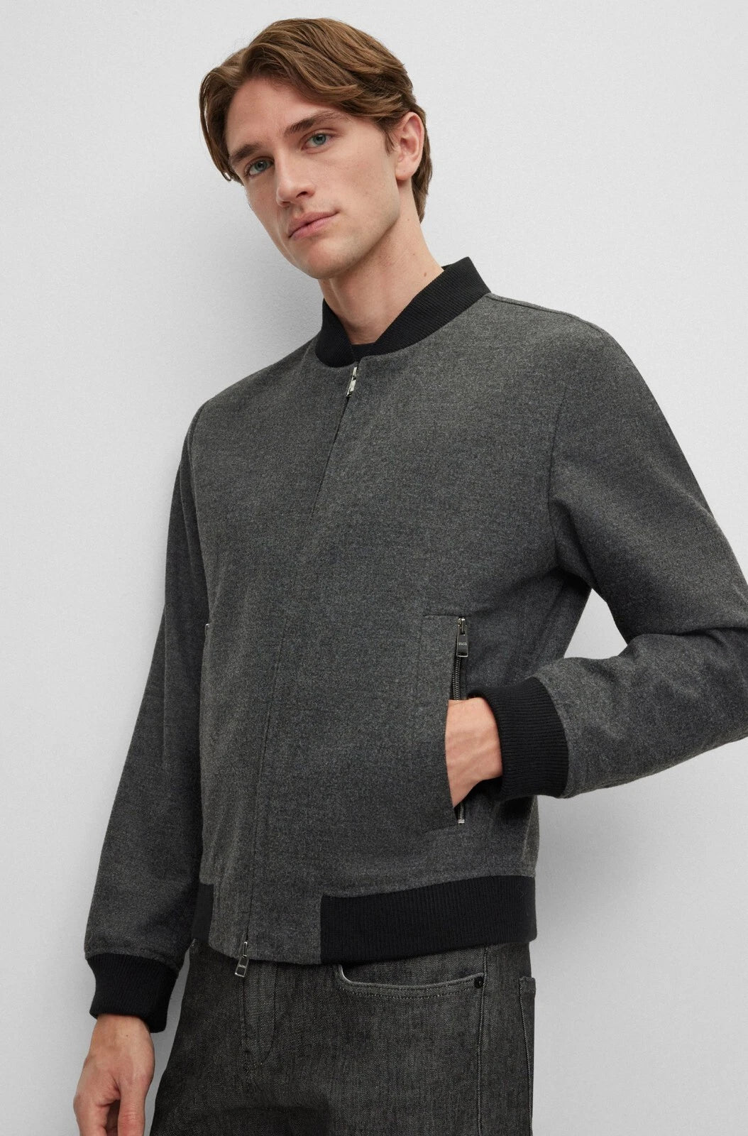 $595 - Boss Slim-Fit Bomber Jacket Performance Stretch Wool Blend - Size 38R