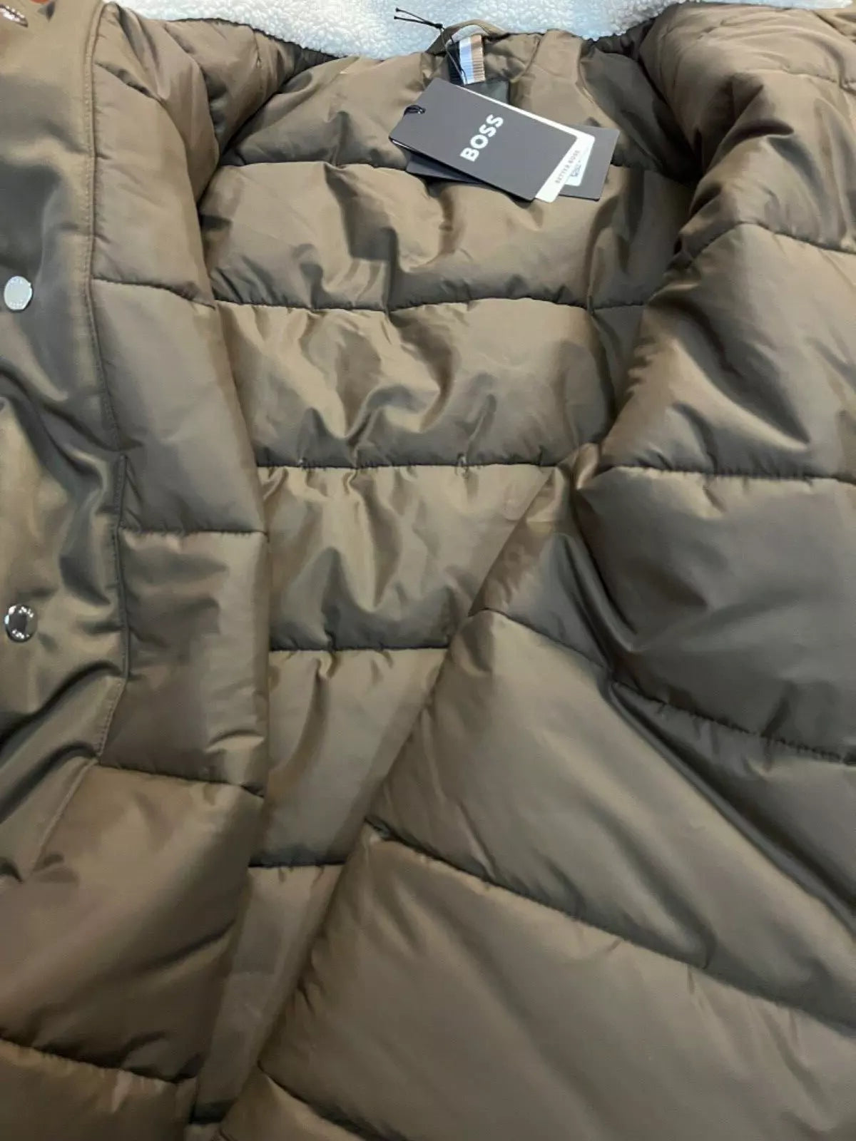 $645 BOSS Water Repellent Jacket Faux-Fur Collar Shoulder Logo Regular Fit - 40R