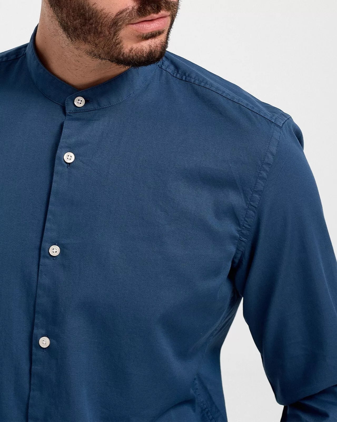 BOSS Hank Mandarin Collar Shirt Stretch Cotton Slim Fit Blue - Size 15.5 / 39