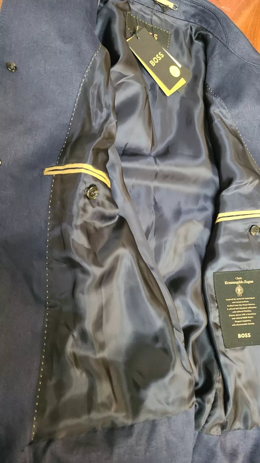 $1,395 - BOSS Heston Luxury Jacket Coat Pure Linen Zegna Fabric Slim Fit - 38R