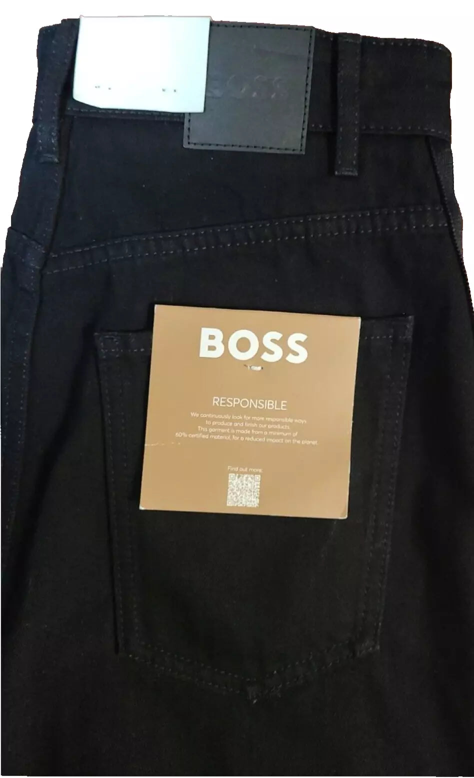 $278 - BOSS Wide Leg Regular Fit Jeans Signature Stripe in Black Denim - Size 27
