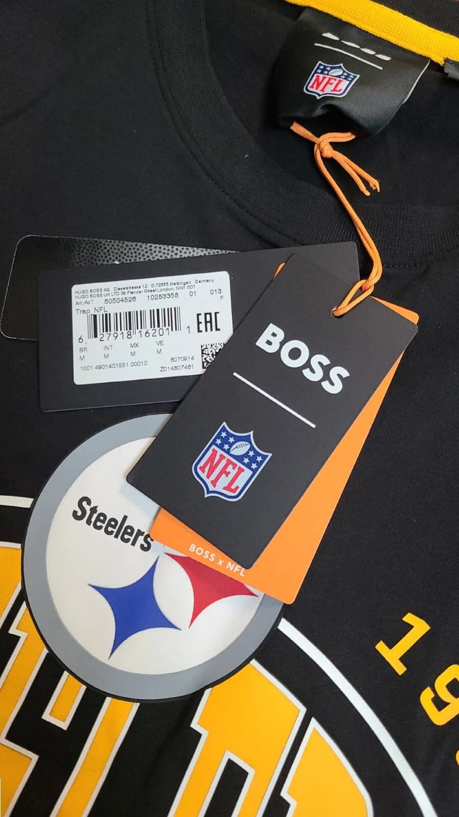 BOSS X NFL Pittsburgh Steelers  Cotton T-Shirt w Collaborative Branding - Size M