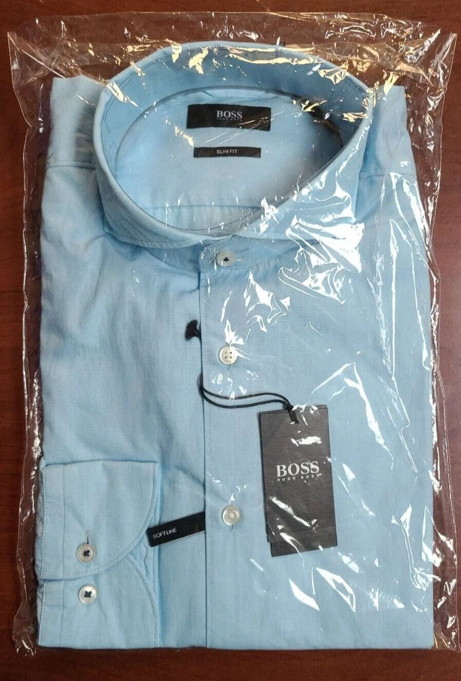 HUGO BOSS Jemerson Softline Cotton Dress Shirt in Open Blue Slim Fit - 15.5 /39