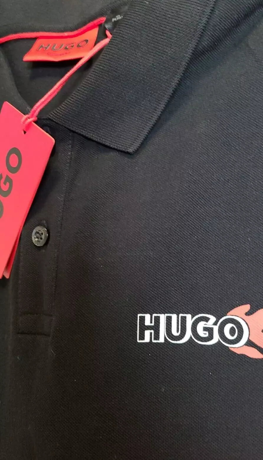 HUGO BOSS Cotton Polo Shirt with Fire Logo in Black - Size M