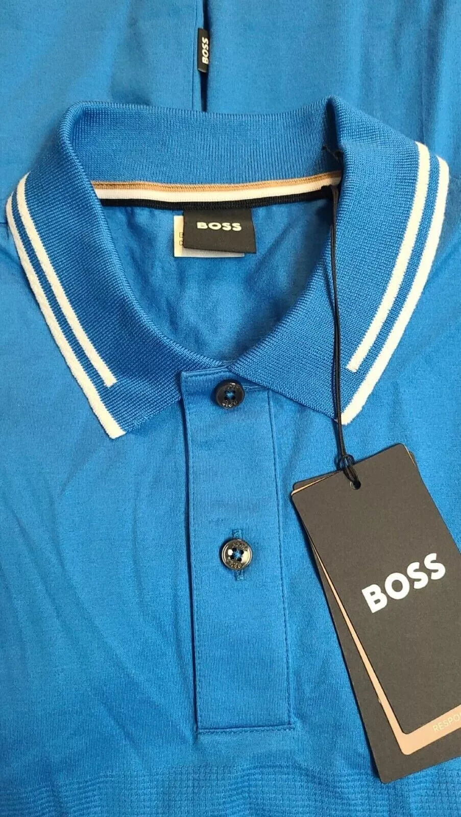 BOSS Phillipson Cotton Polo Shirt with Jacquard Stripes Slim Fit Blue - Size M