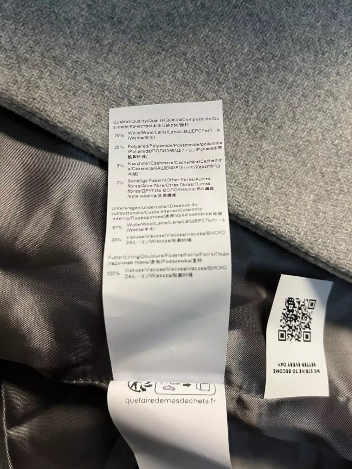 $895 - BOSS Luxury Coat in Wool with Cashmere Oversize Fit Silver - Size 4 / 26