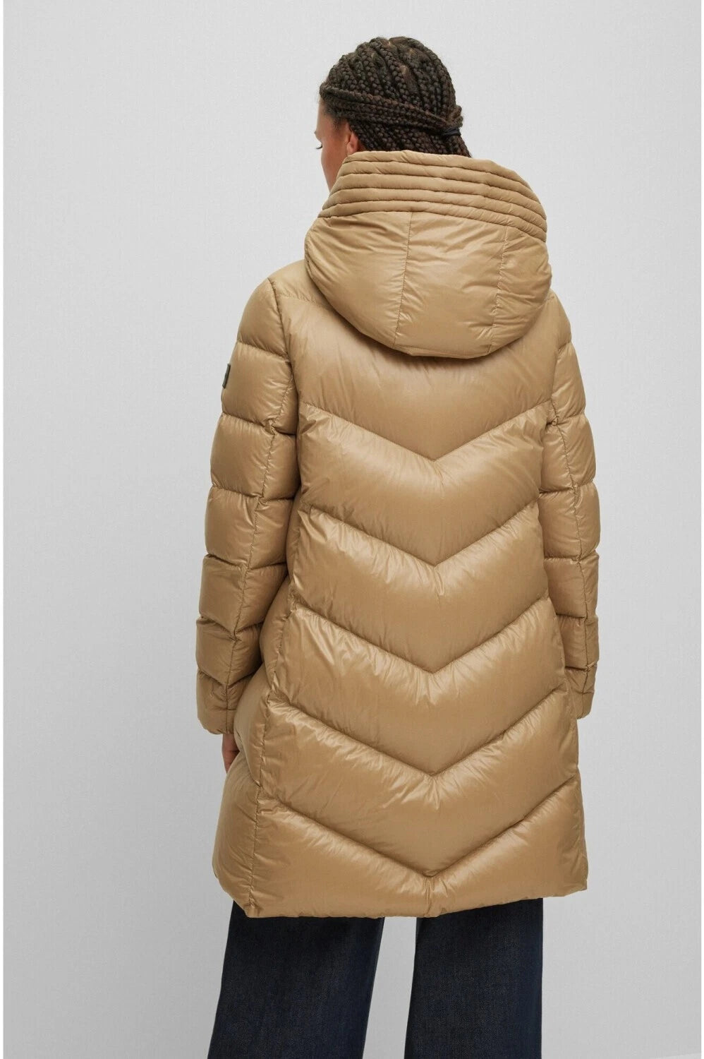 $595 - BOSS Petrana Real Down Quilted Long Jacket Parka with Hood - Size 4 / 26