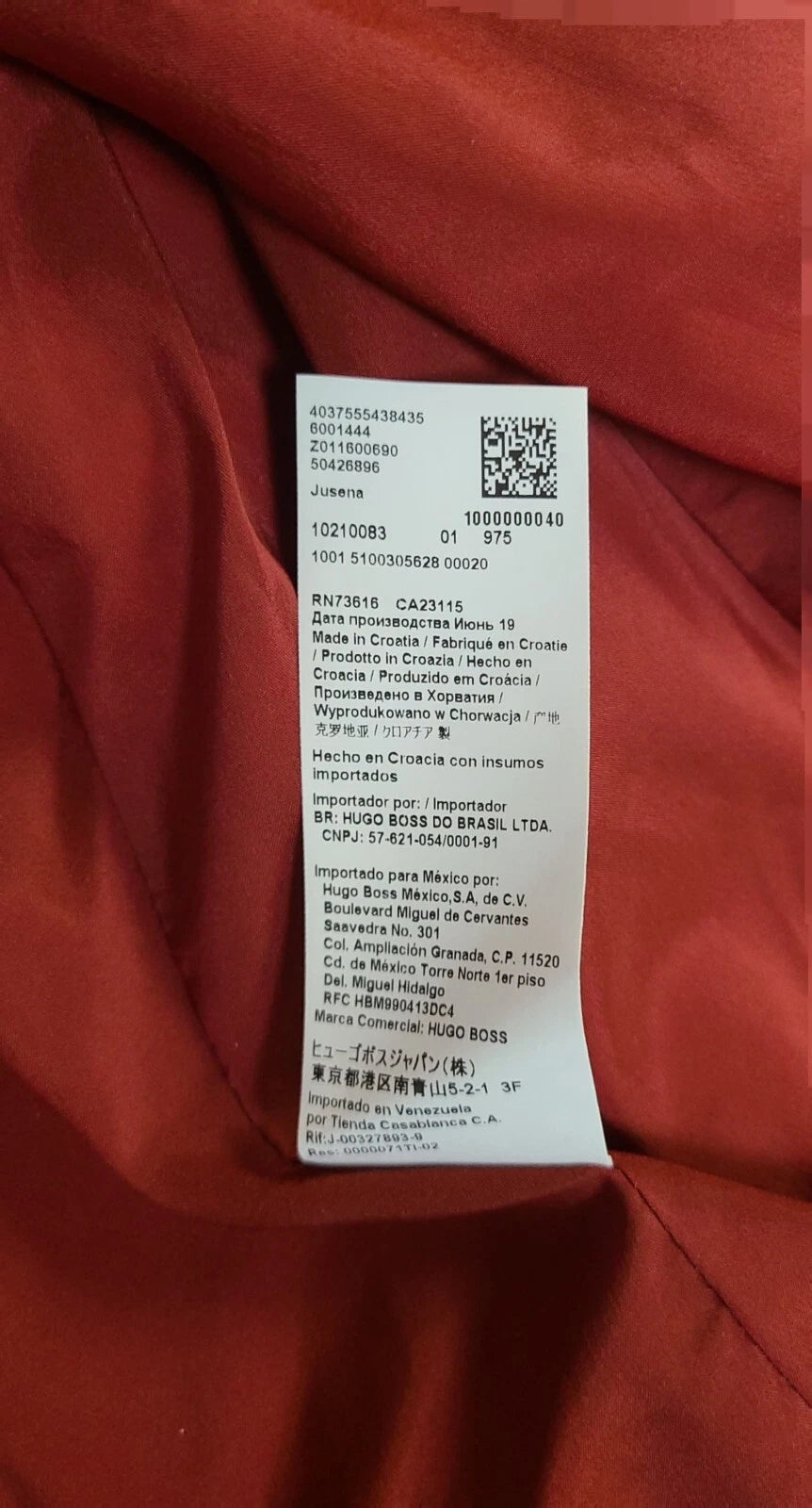 $850 - HUGO BOSS Women 2-Piece Suit with Pants in Red Houndstooth - Size 4 /26