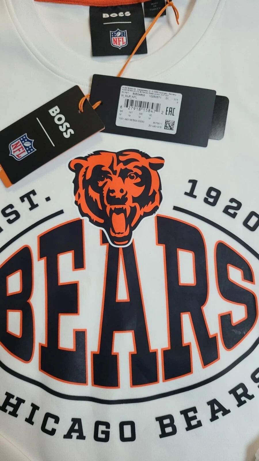 BOSS X NFL Chicago Bears Sweatshirt Crewneck Regular Fit Stretch White - Size M