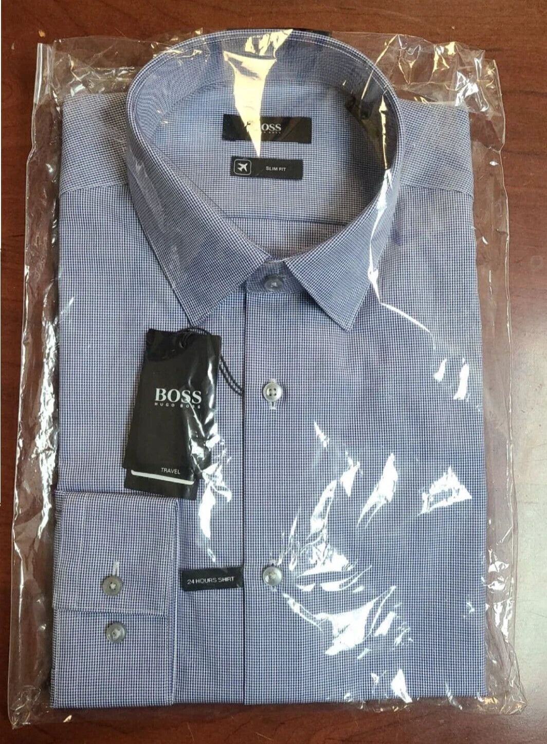 HUGO BOSS Isko Dress Shirt Travel Line Collection Slim Fit Check Blue - 15.5 /39