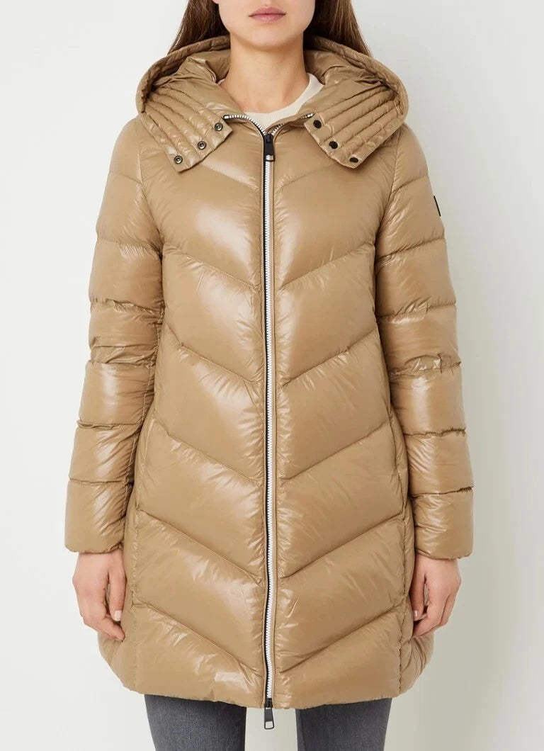 $595 - BOSS Petrana Real Down Quilted Long Jacket Parka with Hood - Size 4 / 26