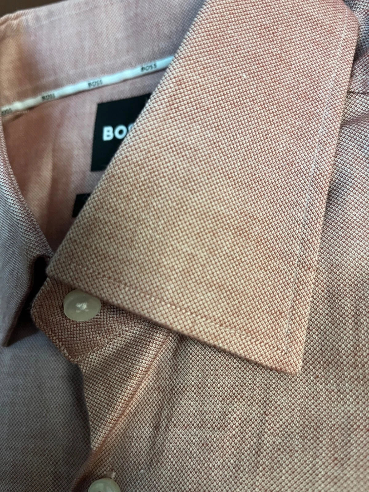 BOSS Hank Dress Shirt in Stretch Cotton Micro Pattern Red Slim Fit - 15.5 / 39