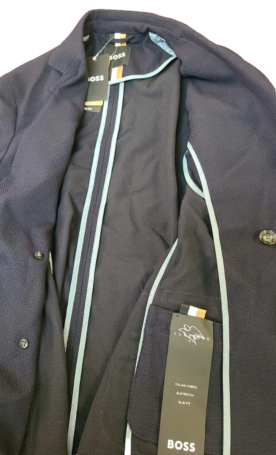 $765 BOSS Double Breasted Slim Fit Jacket Wool Blend Stretch Italian Fabric -38R