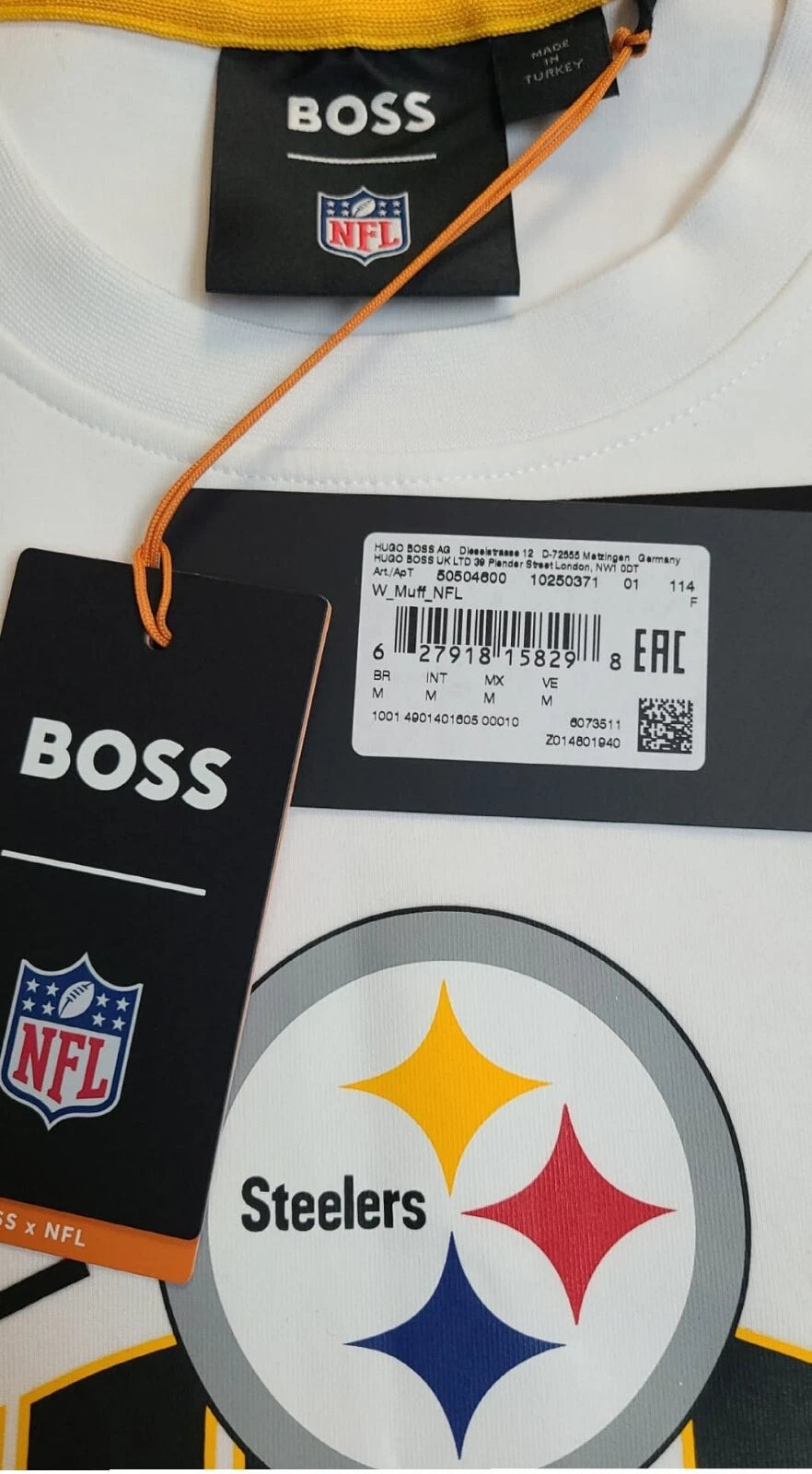 BOSS X NFL Pittsburgh Steelers Crewneck Sweatshirt Regular Fit in White - Size M