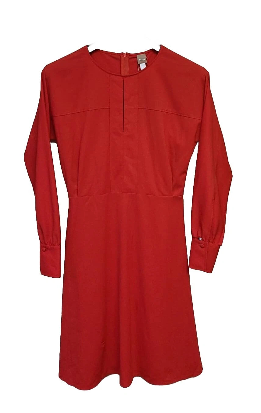 $398 - BOSS Danbena Knee Fit Flare Dress Cutout Front Chest - Size 4 /26