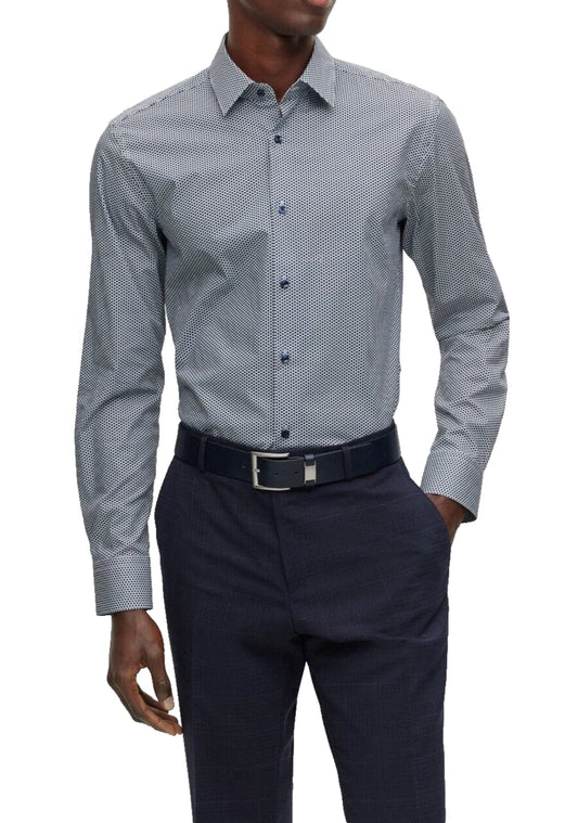 BOSS Hank Dress Shirt in Stretch Printed Organic Cotton Slim Fit - Size 15 / 38