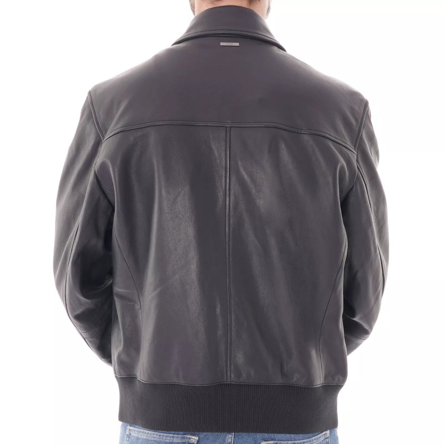 $645 - HUGO BOSS Gonel Leather Flight Jacket Ribbed Trims Regular Fit - Size 38R