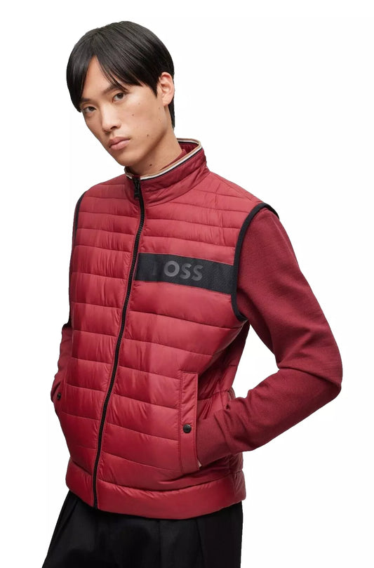 BOSS Water Repellent Gilet Vest with 3D-Logo Tape Dark Red - Size 40R