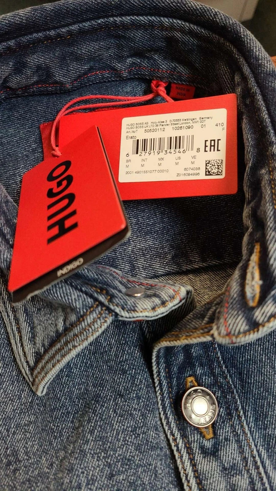 HUGO BOSS Oversized Denim Shirt Jacket in Blue Cotton Denim Relaxed Fit - Size M