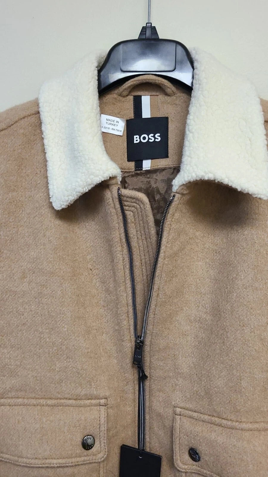 $545 - Boss Bomber Jacket w Teddy Collar Wool Blend Italian Fabric - Size 38R