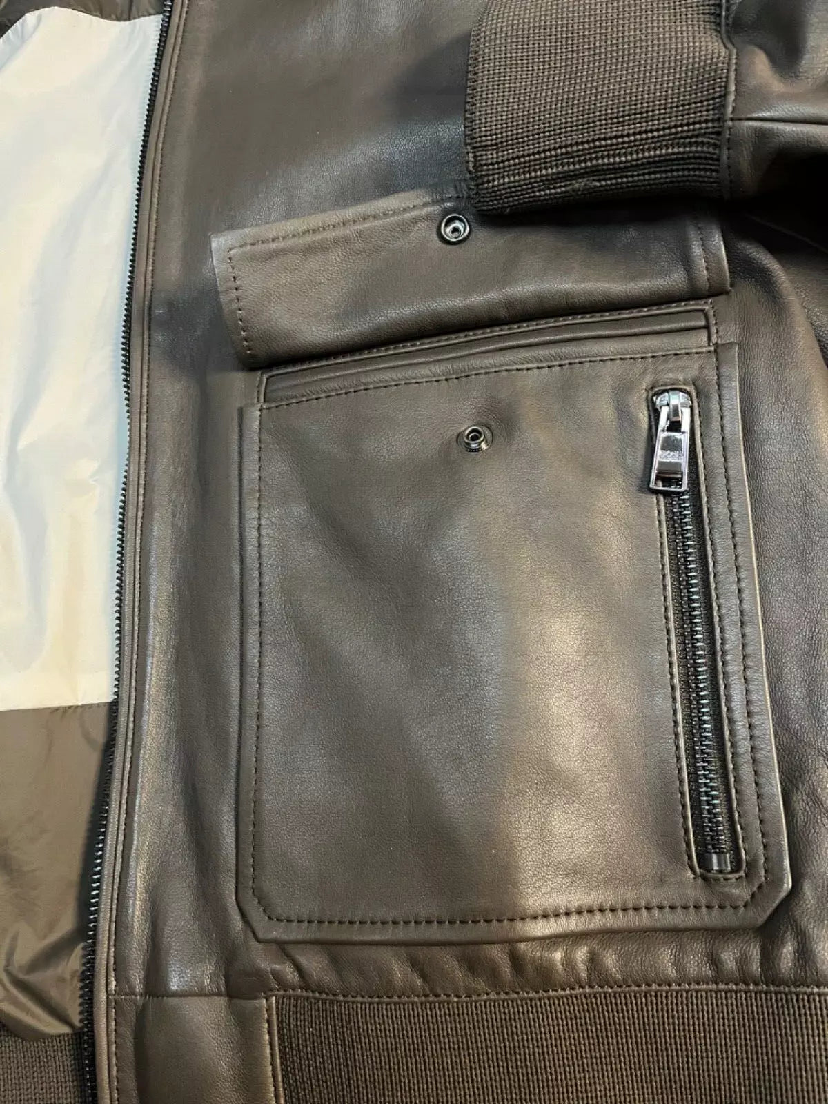$645 - HUGO BOSS Gonel Leather Flight Jacket Ribbed Trims Regular Fit - Size 38R